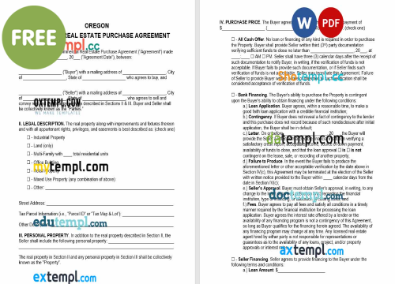 free Oregon commercial real estate purchase agreement fake template