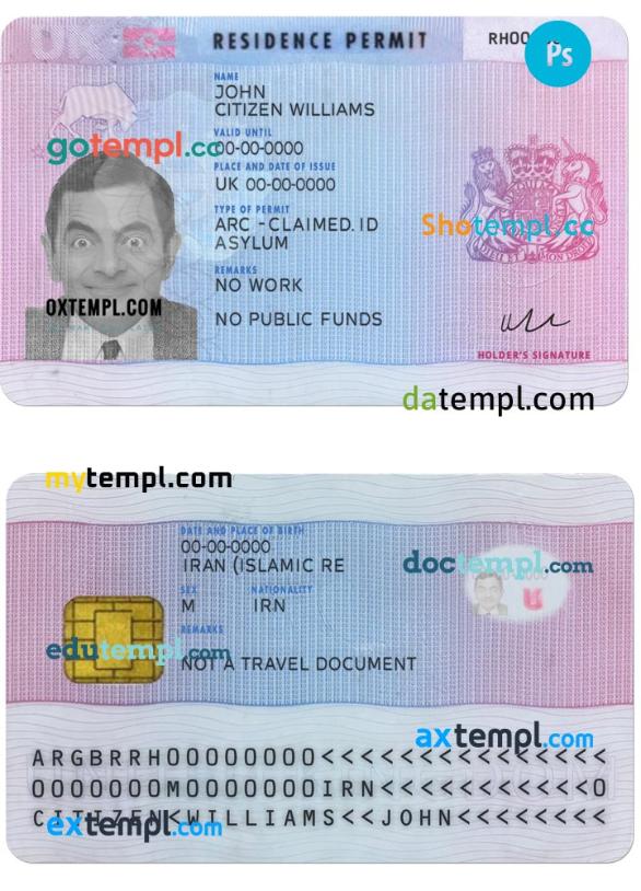 United Kingdom Residence Permit PSD Fake Template Version 2 