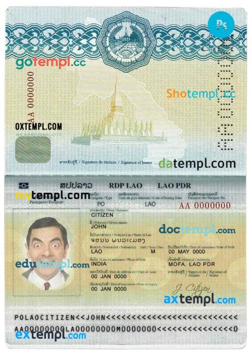 Laos passport editable PSD files, scan and photo look templates, 2 in 1 ...