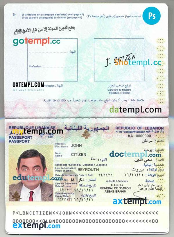 Lebanon passport PSDs, editable scan and photograghed picture template ...