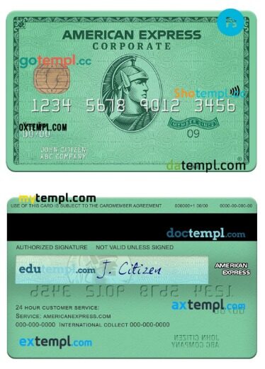 USA Nebraska Five Points Bank amex green corporate card template in PSD format
