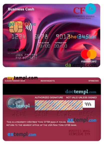 USA New York CFSB bank business cash mastercard template in PSD format