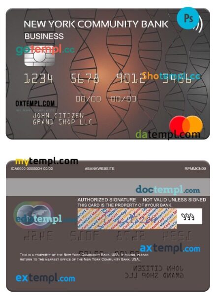 USA New York Community Bank business mastercard template in PSD format