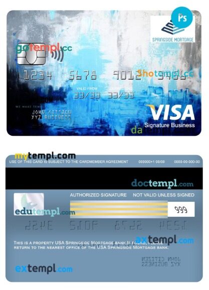 USA Springside Mortgage bank visa signature business card template in PSD format