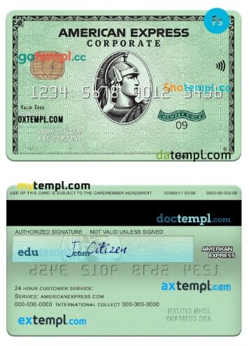 USA State Street Corporation bank amex green corporate card template in PSD format