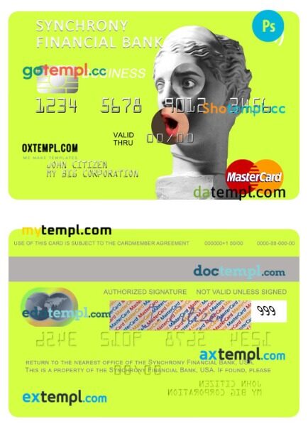 USA Synchrony Financial Bank business mastercard template in PSD format