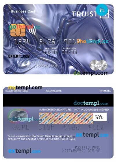 USA Truist Bank business cash mastercard template in PSD format