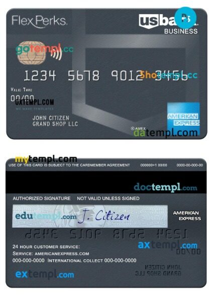 USA U.S. Bank FlexPerks Reserve Amex business card template in PSD format