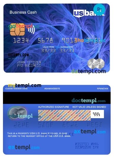 USA U.S. bank business cash mastercard template in PSD format