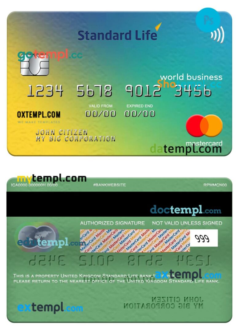 United Kingdom Standard Life bank world business mastercard template in PSD format