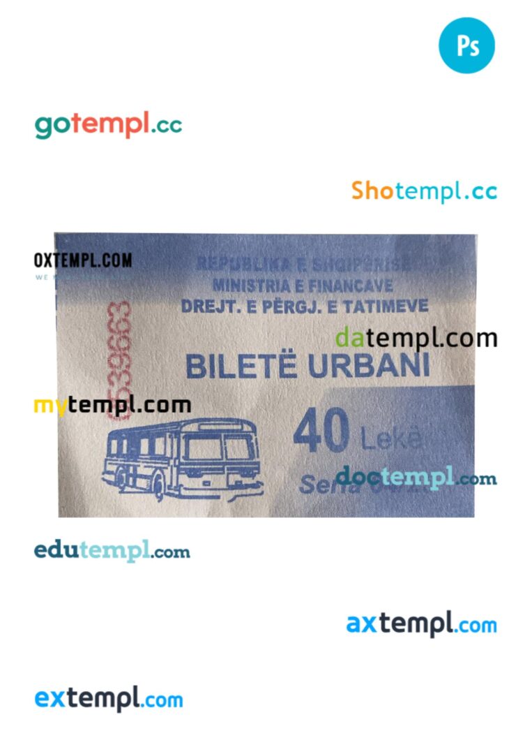 Albania transport ticket card PSD template