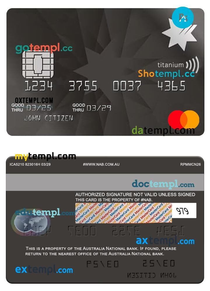 Australia National Australia Bank Limited titanium mastercard template in PSD format