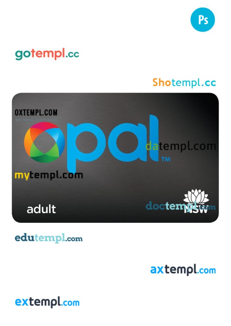 Australia New South Wales transport card PSD template