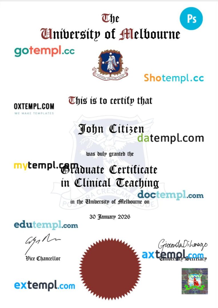 Australia University of Melbourne diploma template in PSD format