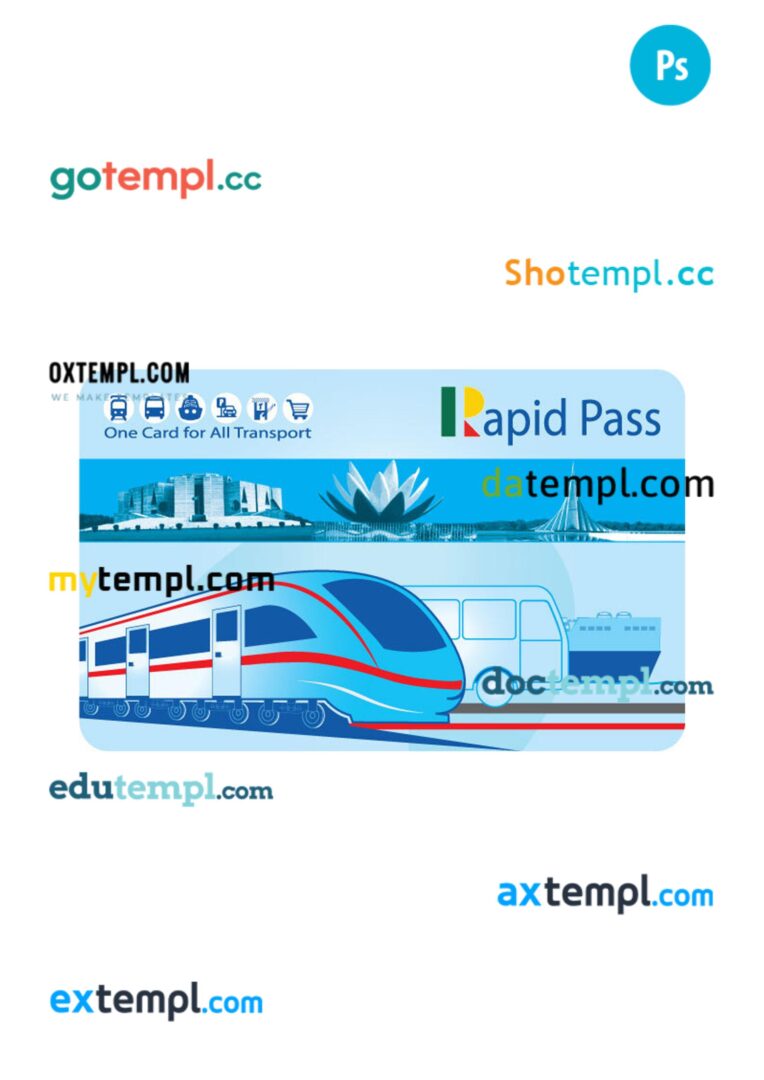 Bangladesh transport card PSD template