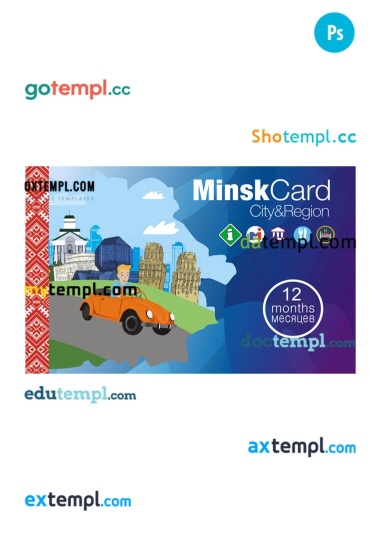 Belarus transport card PSD template