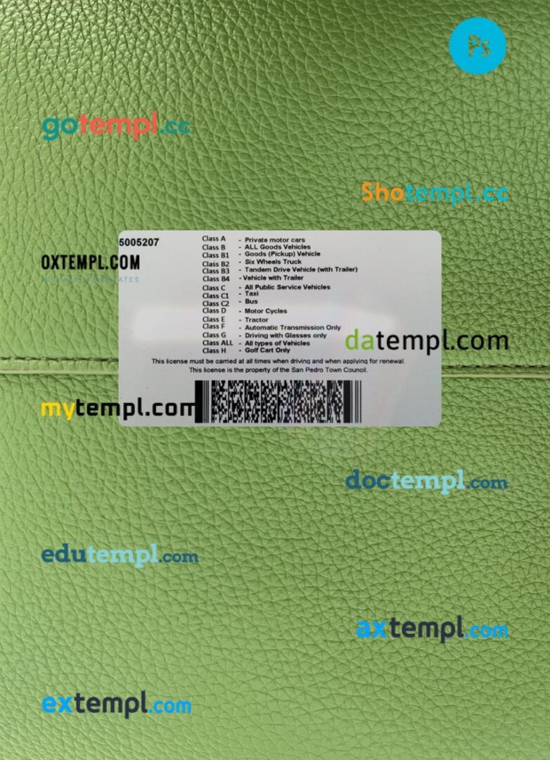 Belize driving license PSD files, scan look and photographed image, 2 in 1