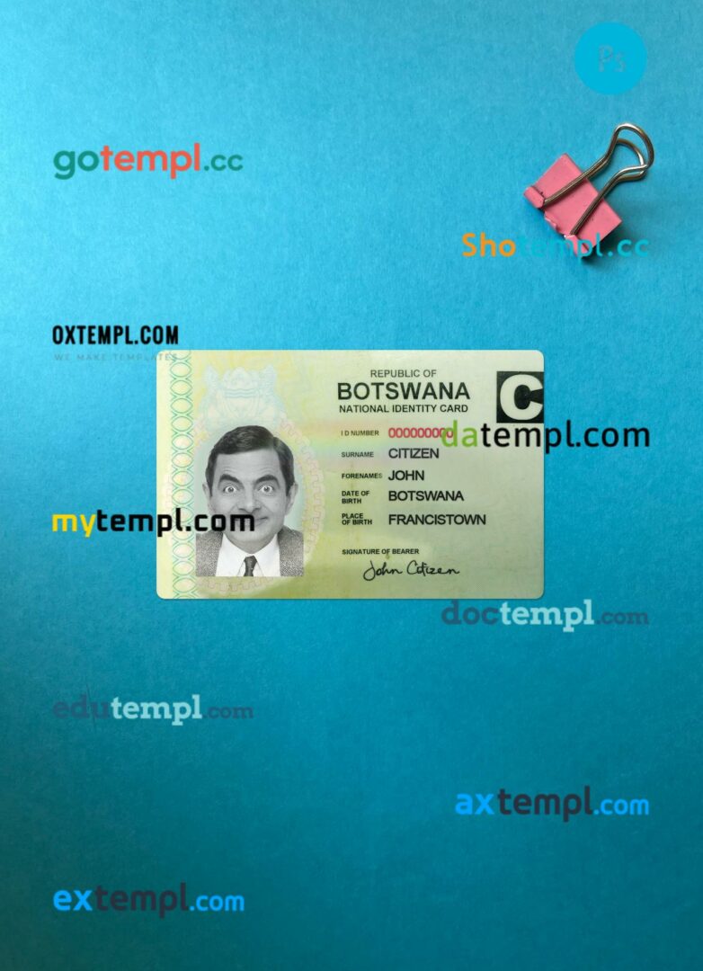 Botswana identity card editable PSD files, scan look and photo-realistic look, 2 in 1