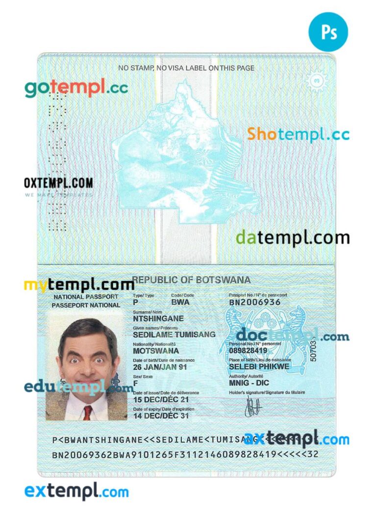 Botswana passport PSD template, 2021-present