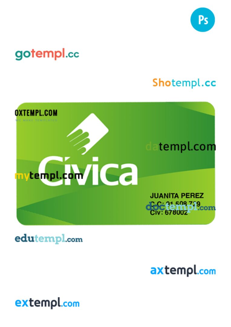 Colombia transport card PSD template