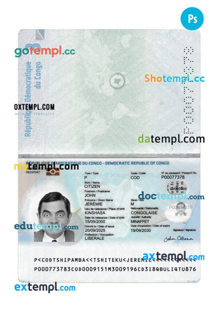 Congo passport PSD template, 2025-present