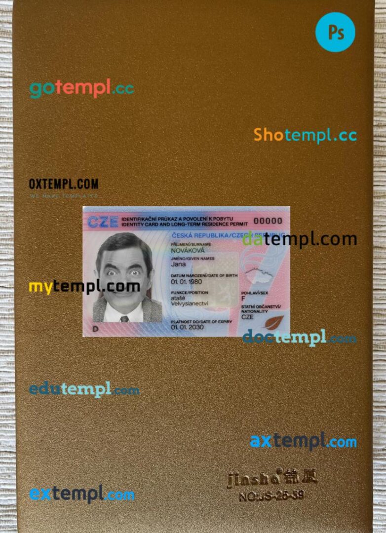 Czech ID card and long-term residence permit PSD files, scan look and photo-realistic look, 2 in 1, 2026-present