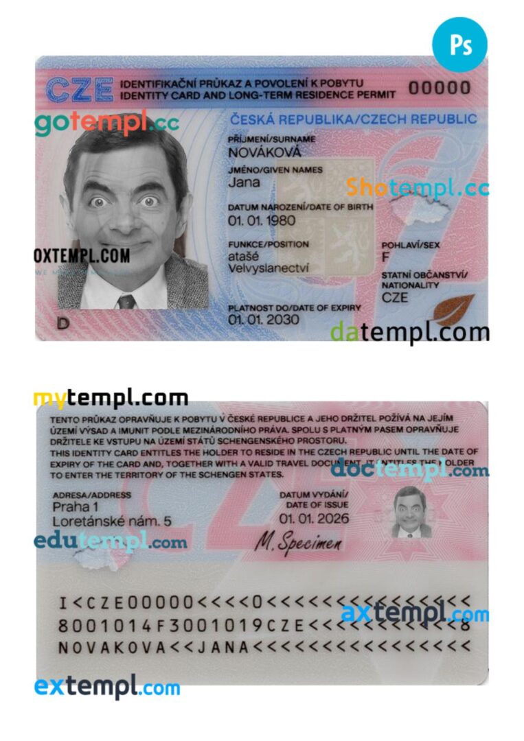 Czech ID card and long-term residence permit PSD template, 2026-present