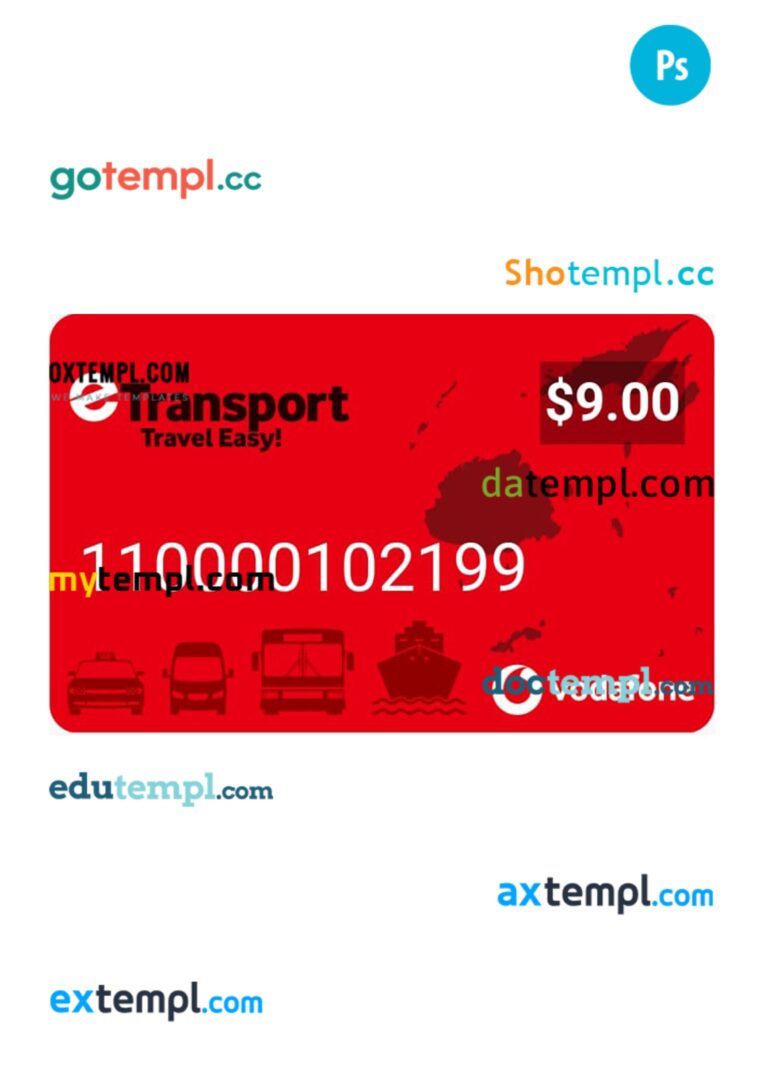 Fiji transport card PSD template