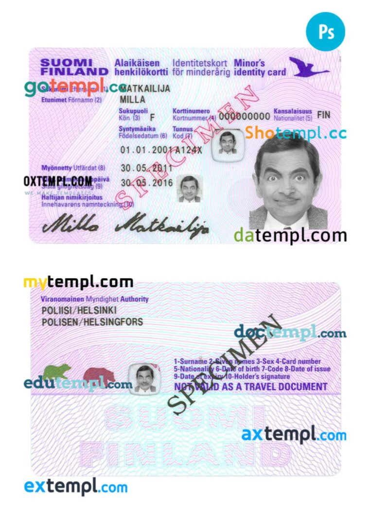 Finland minor's ID card PSD template