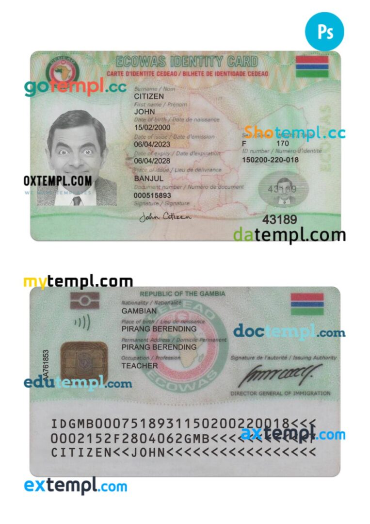 Gambia Ecowas ID card PSD template
