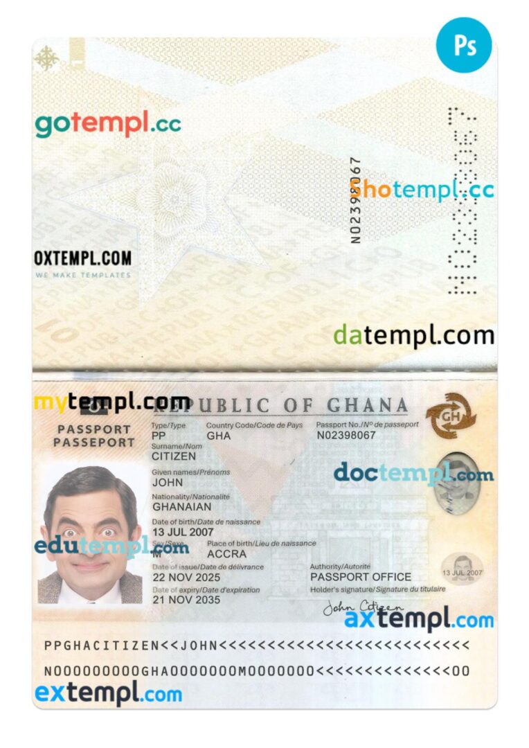 Ghana passport PSD template, 2025-present