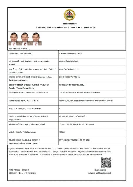 India Karnataka trade license Word and PDF template, version 3