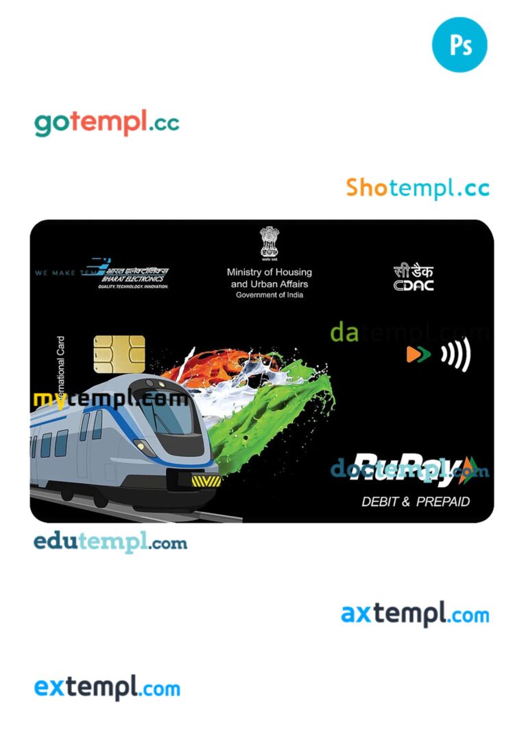 India transport card PSD template