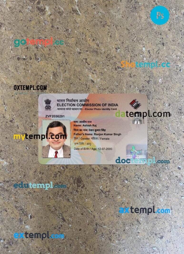 India voter ID card PSD files, scan and photo taken image, 2 in 1