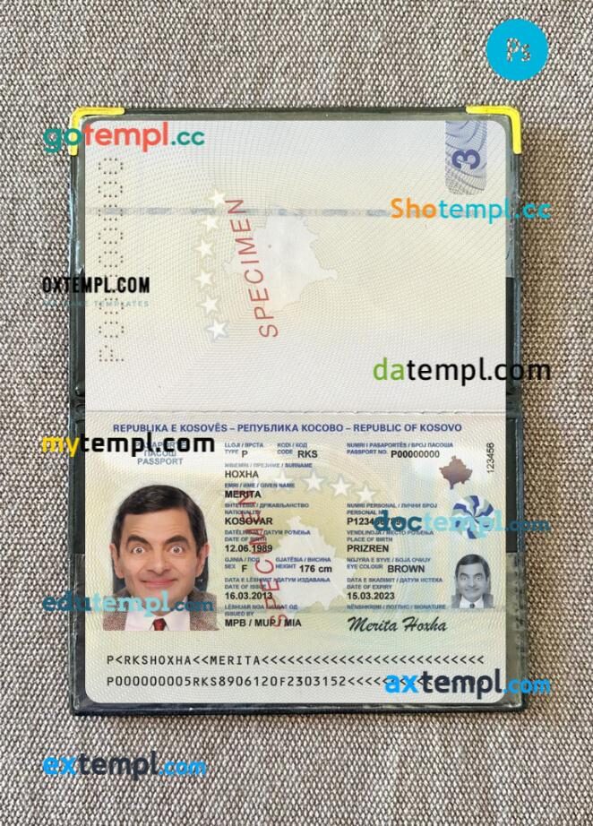 Kosovo passport PSD files with address page, scan and photo-realistic look, 2013-present