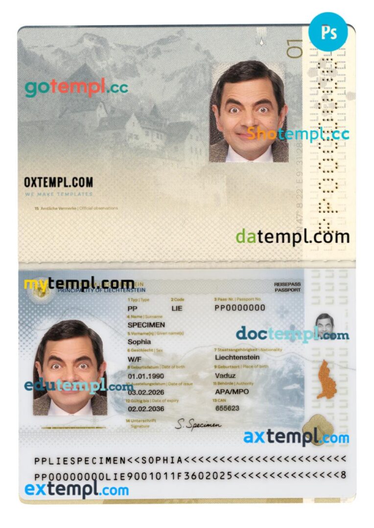 Liechtenstein passport PSD template, 2026-present