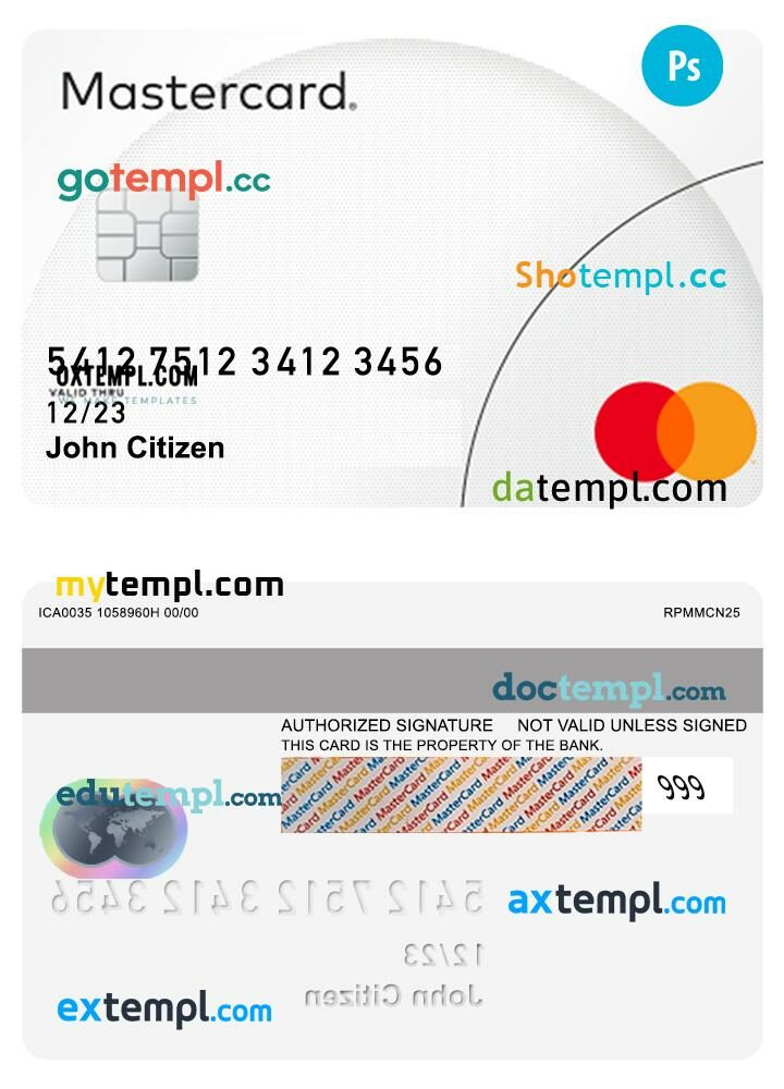 Mastercard sample psd classic design template in PSD format