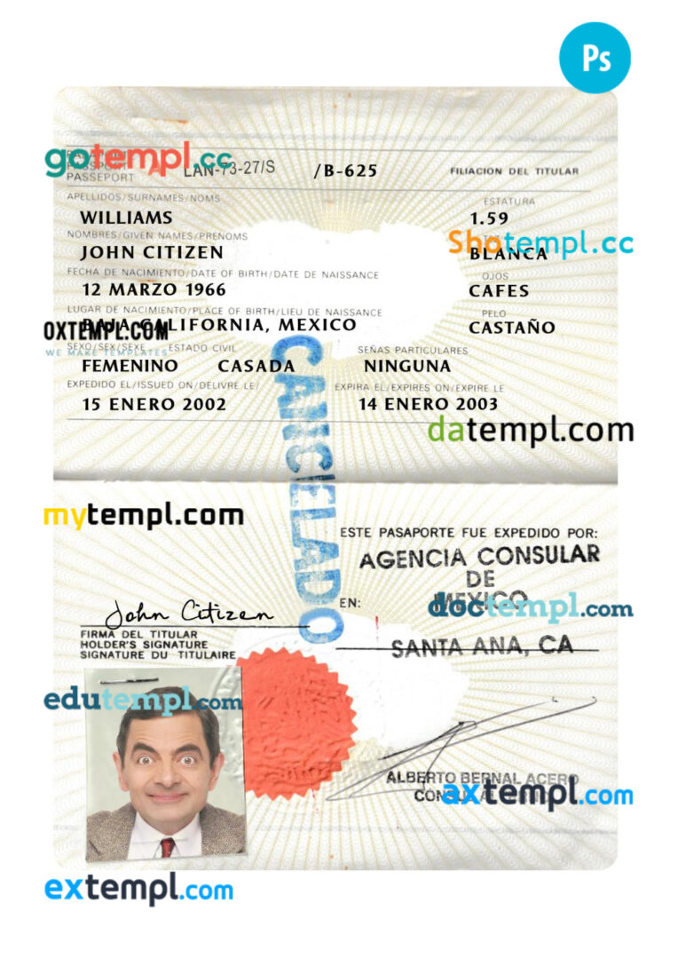 Mexico passport PSD template, 2002-present