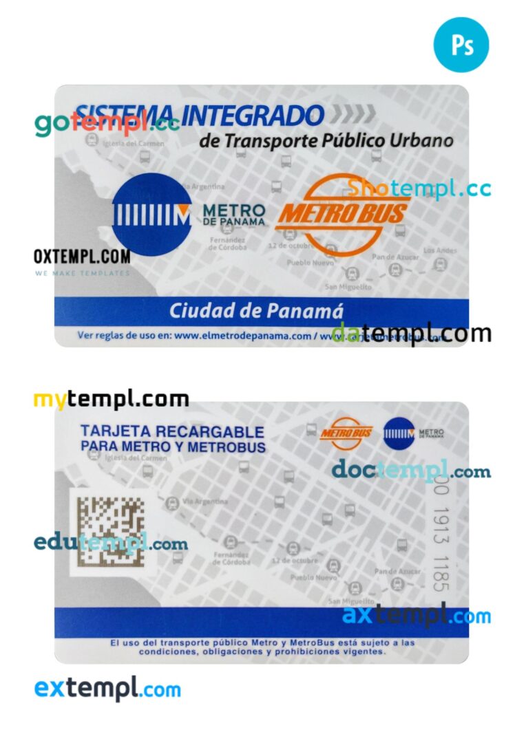 Panama transport card PSD template