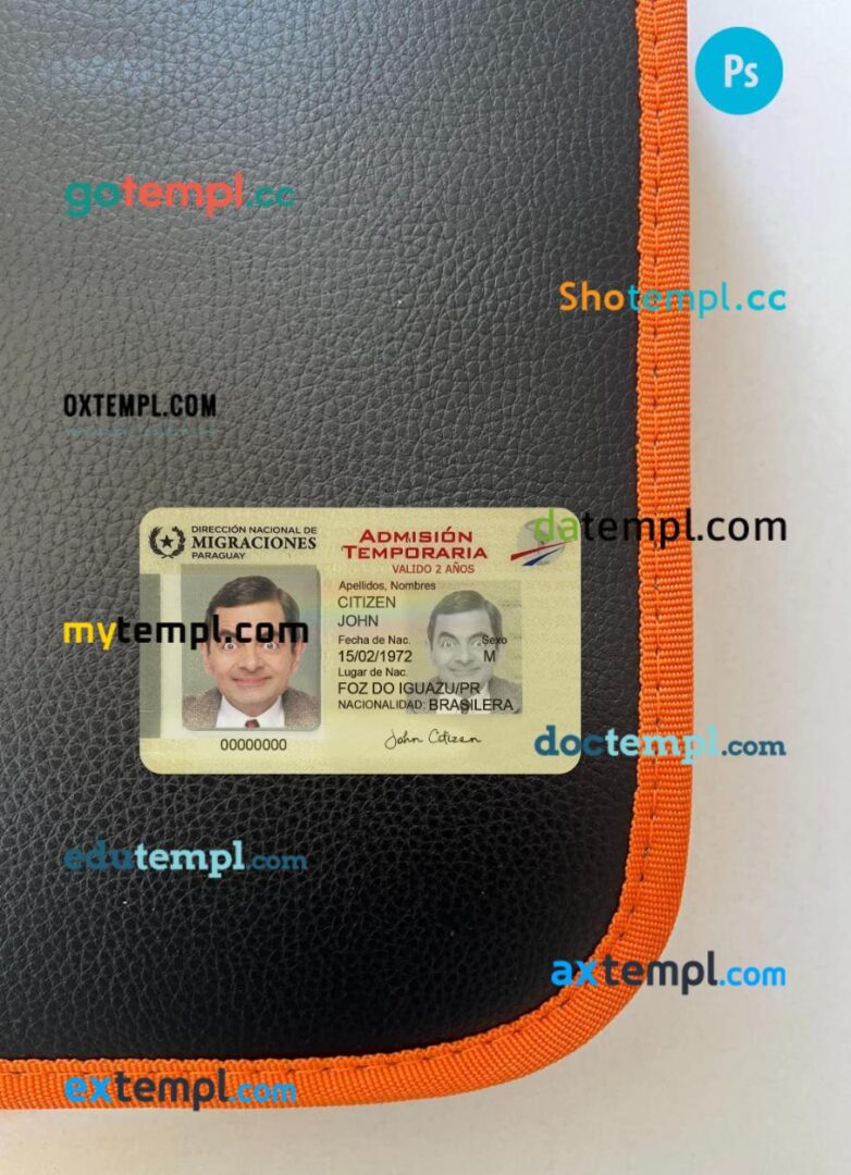 Paraguay Temporary Residency (Admisión Temporaria) PSD files, scan look and photo-realistic look, 2 in 1