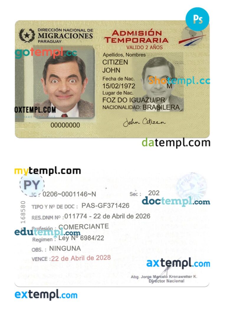 Paraguay Temporary Residency (Admisión Temporaria) PSD example