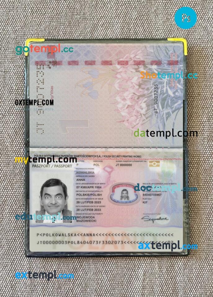 Poland passport PSD files with address page, scan and photo-realistic look, 2023-present