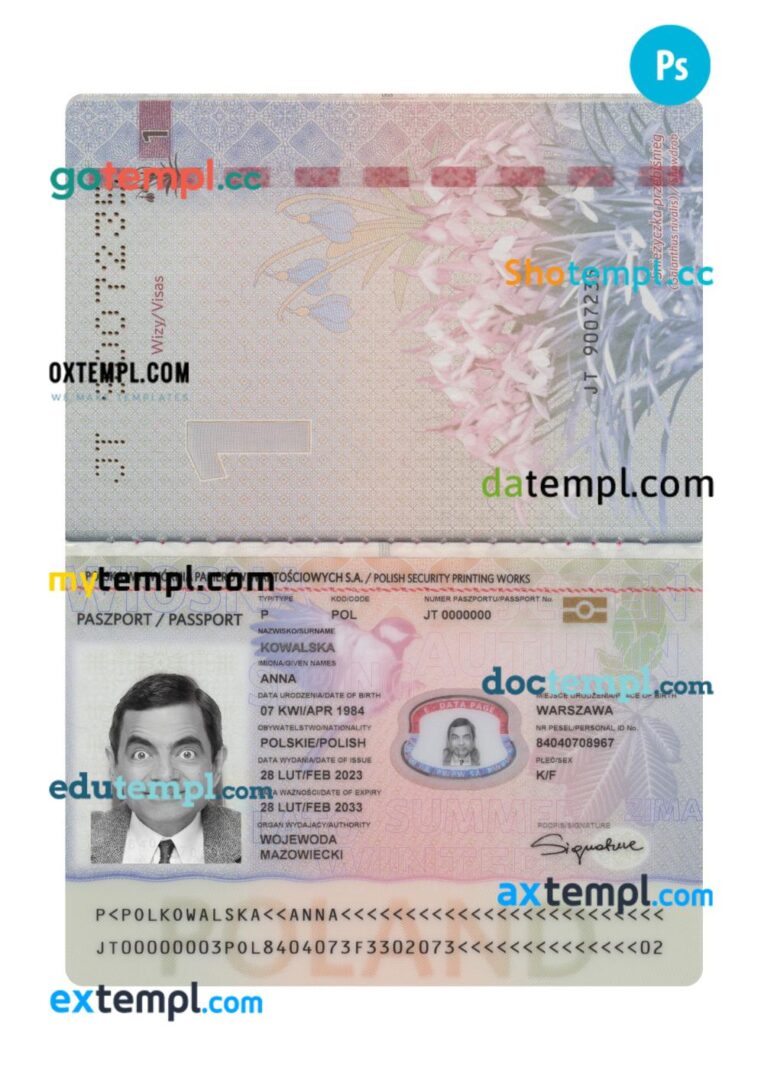 Poland passport PSD template, 2023-present
