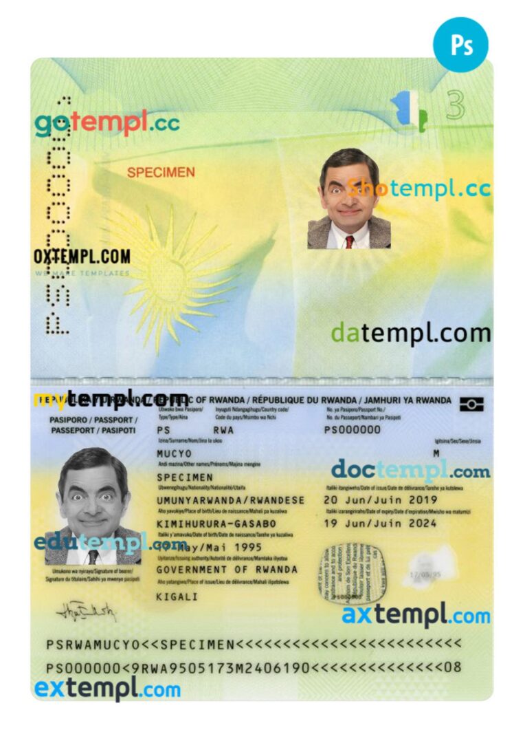 Rwanda passport PSD template, 2019-present