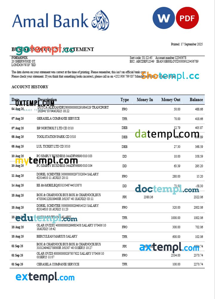 Somalia Amal organization statement Word and PDF template