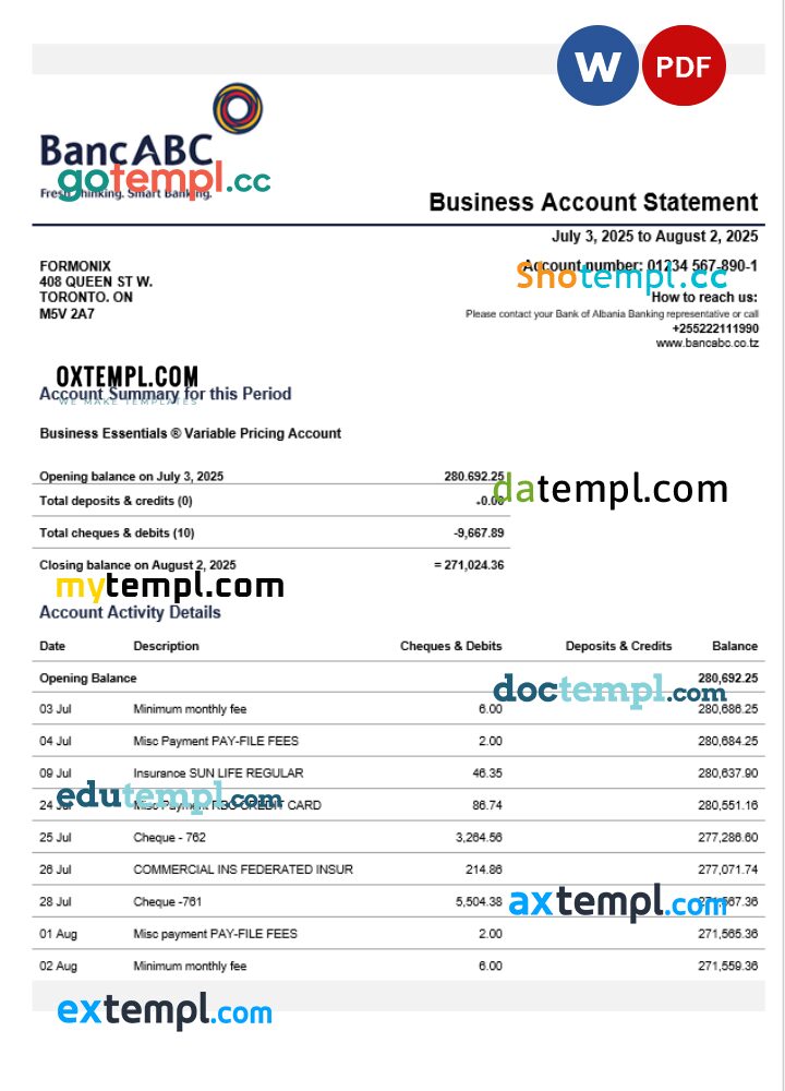 Tanzania BancABC organization statement Word and PDF template