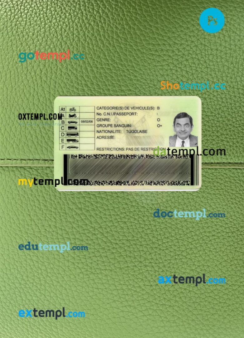 Togolaise driving license PSD files, scan look and photographed image, 2 in 1 - Image 2