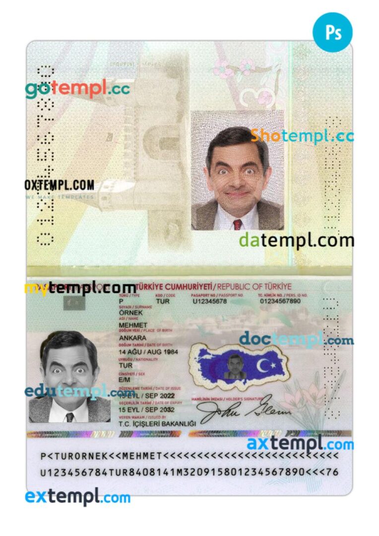 Turkey passport PSD template, 2022-present