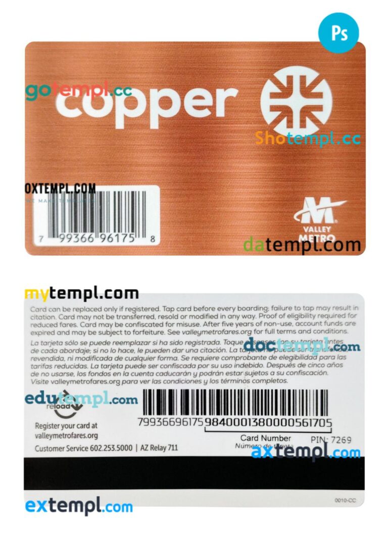 USA Arizona transport card PSD template