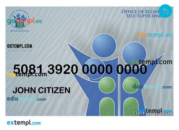 USA Florida EBT card template in PSD format